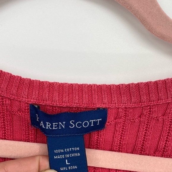 Karen Scott pink cable knit sweater with gold buttons large - Picture 3 of 6